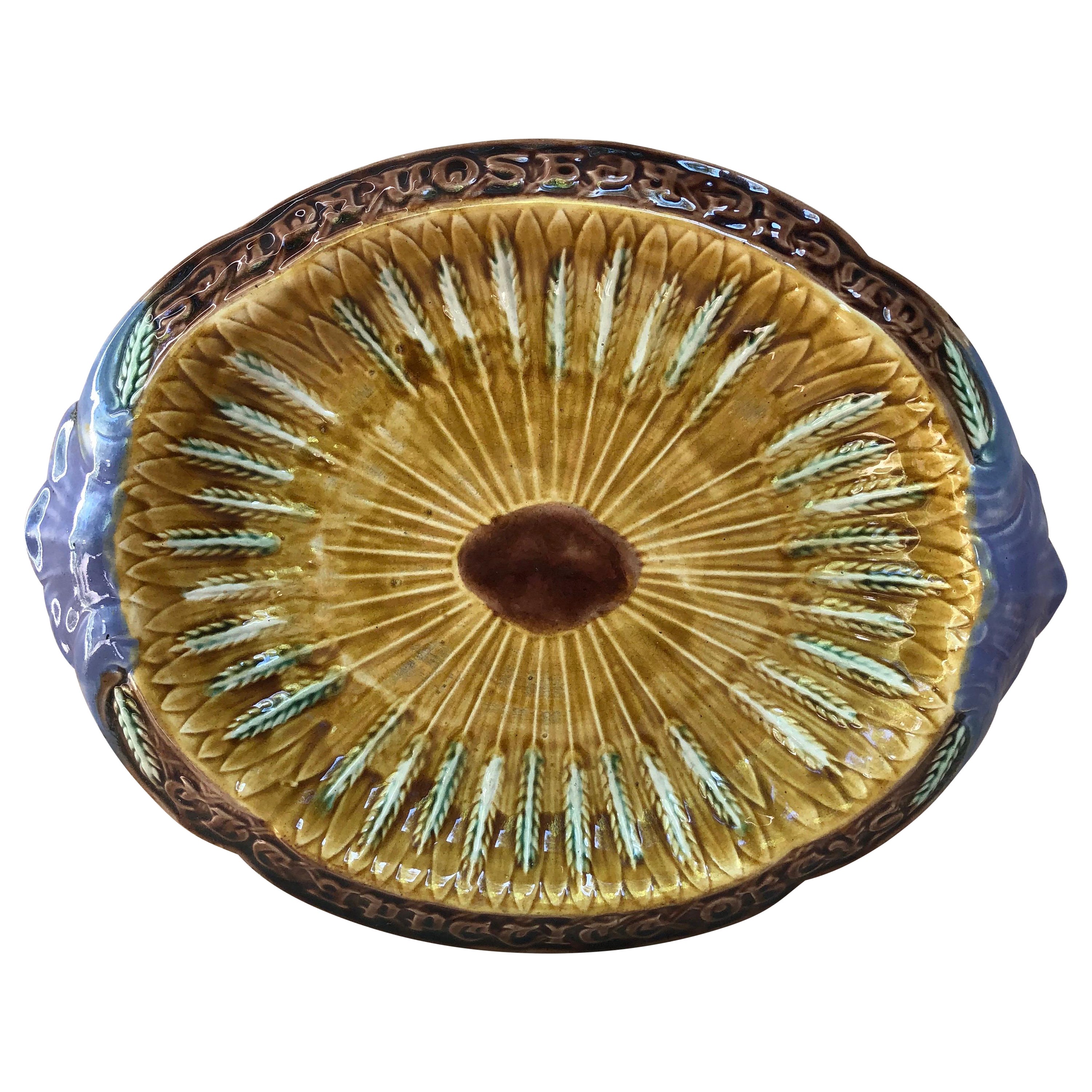 English Majolica Bread Platter with Wheat Circa 1890