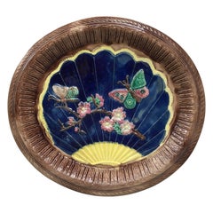 English Majolica Butterflies Platter Circa 1890