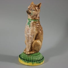 English Majolica Cat 'IVE EATEN THE CANARY' Figure