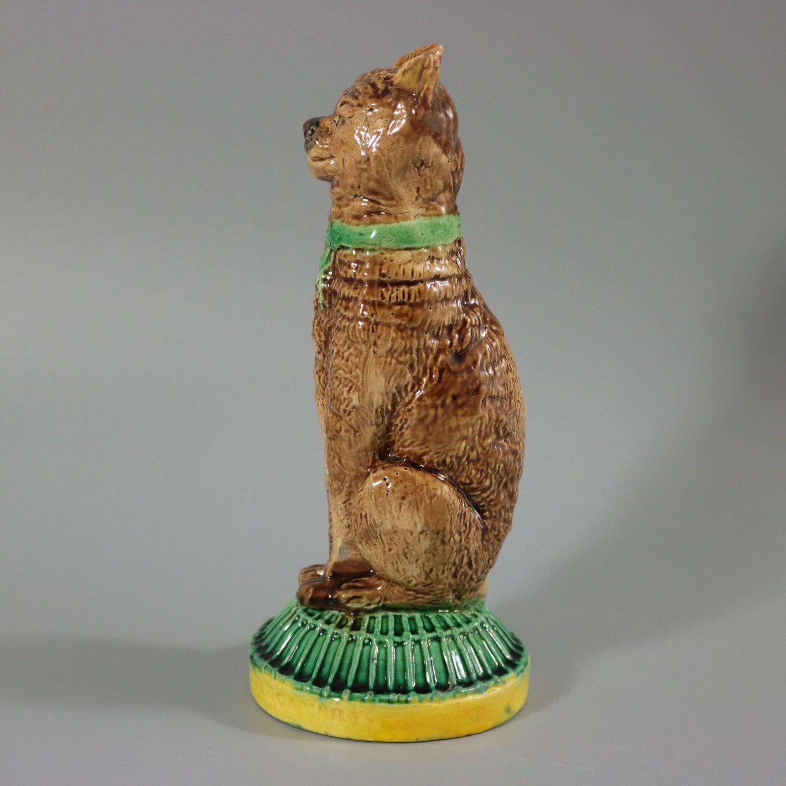 English Majolica Cat 'Ive Eaten the Canary' Figure In Good Condition In Chelmsford, Essex