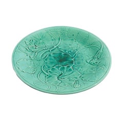 English majolica ceramic greenware dessert plate, c. 1820