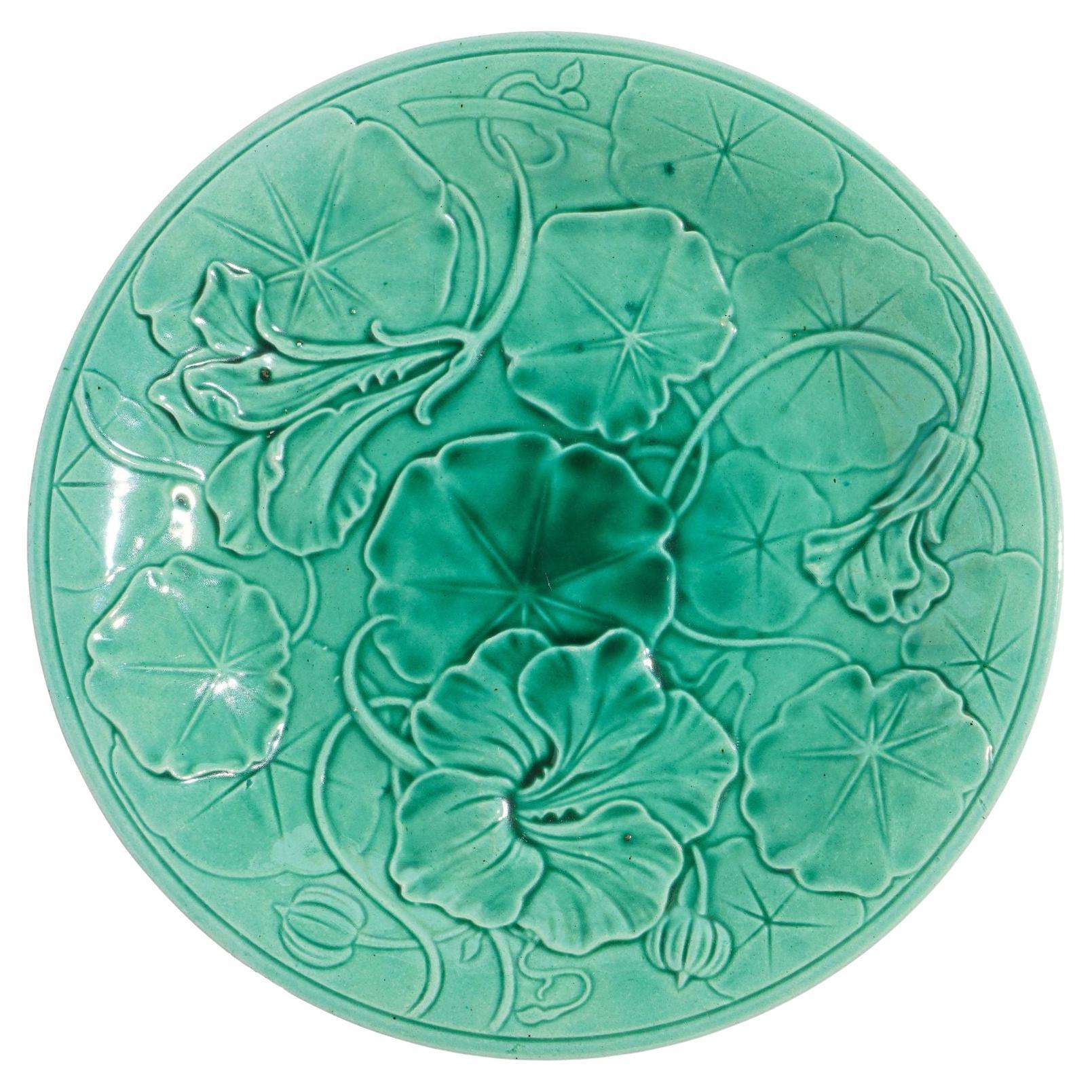 Assiette à dessert en céramique verte majolique anglaise, C.I.C. 1820 en vente