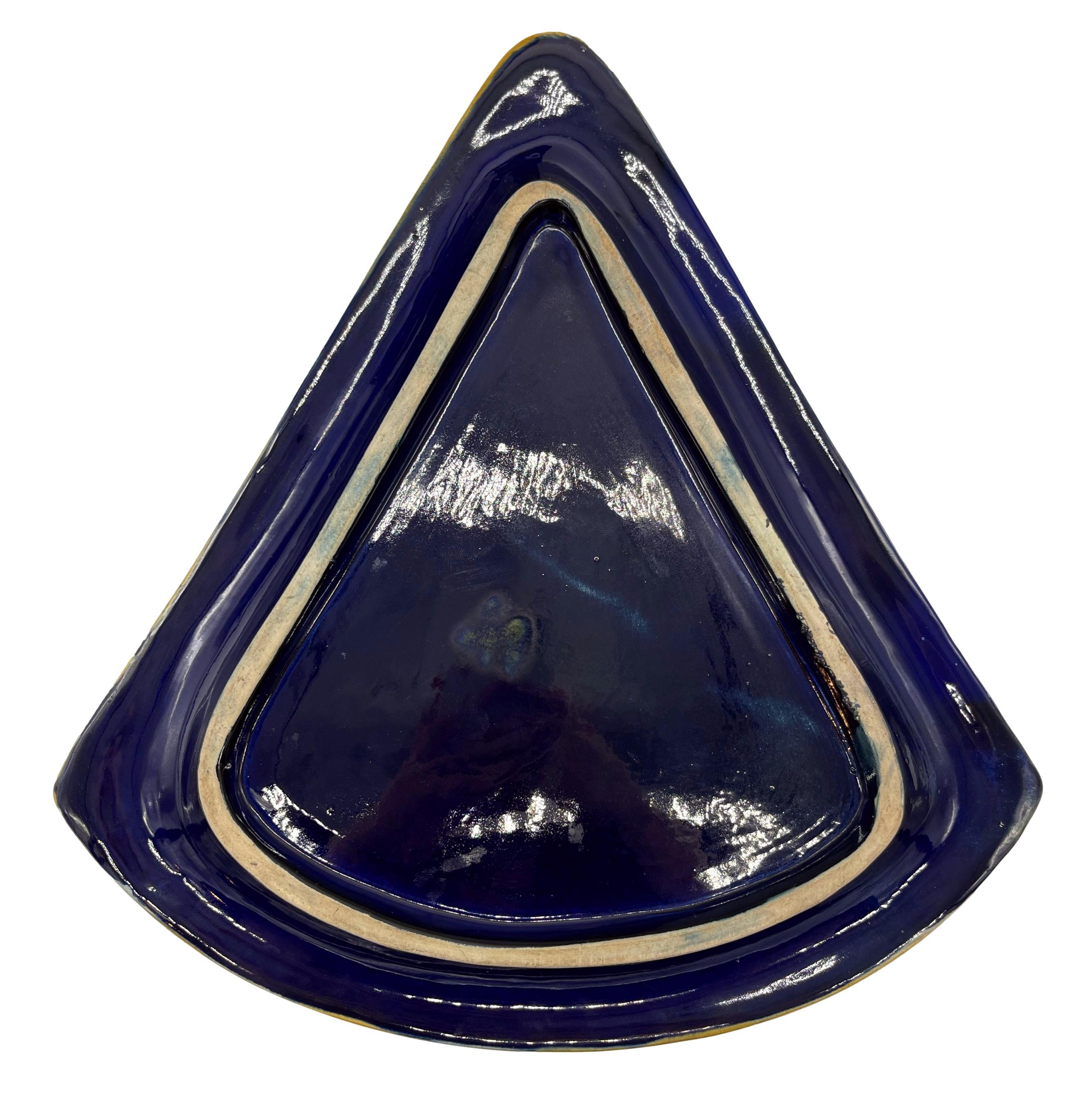 English Majolica Cheese Wedge Dome & Stand, Flowers, Ivy on Cobalt, ca. 1875 13