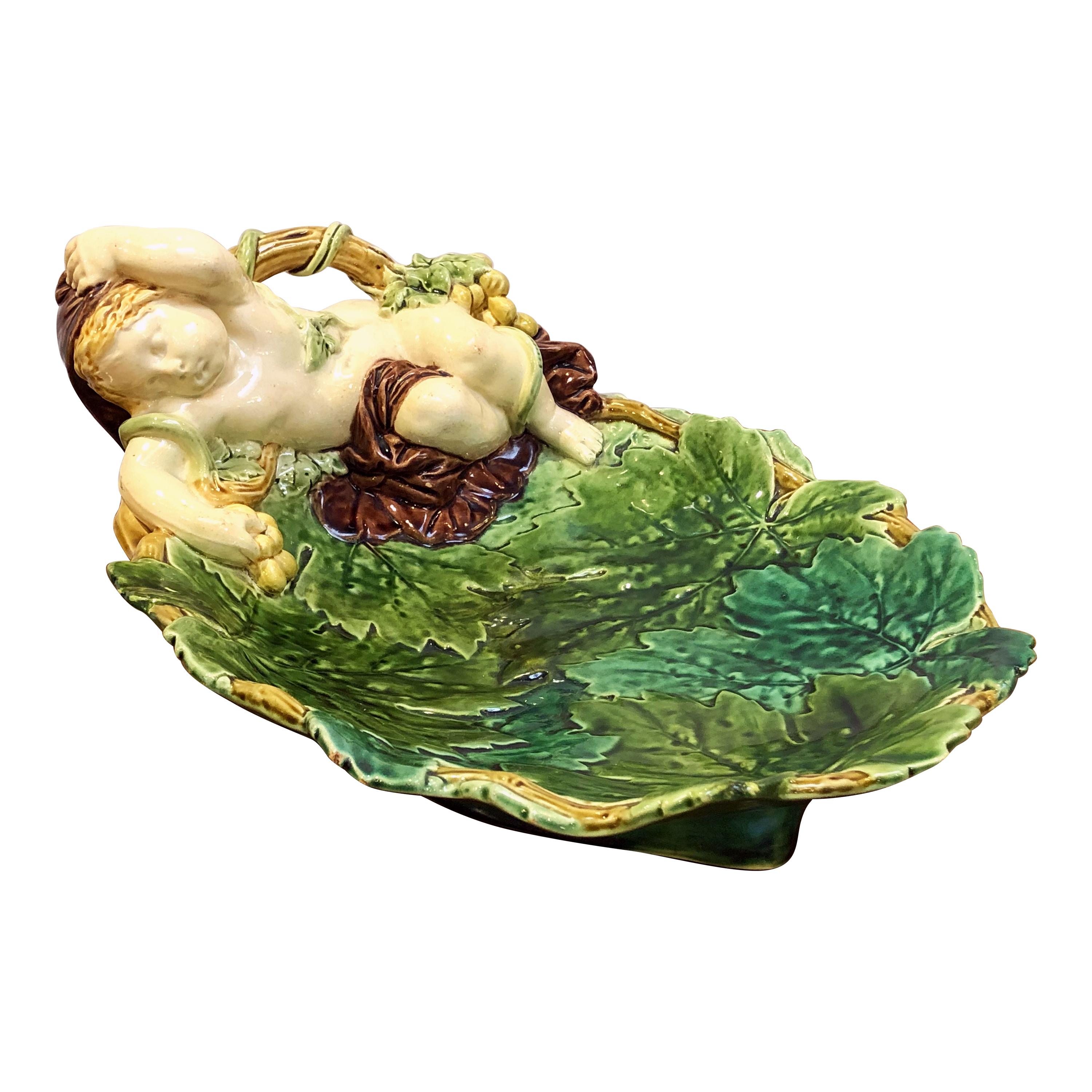 English Majolica Cherub Dish by Minton