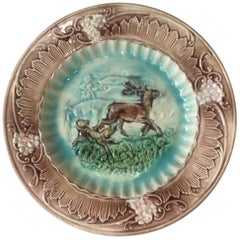 English Majolica Deer and Dog Plate, circa 1880