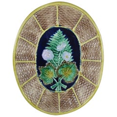 Antique English Majolica Fern and Floral on Wicker Basket Form Oval Cheese Board Platter