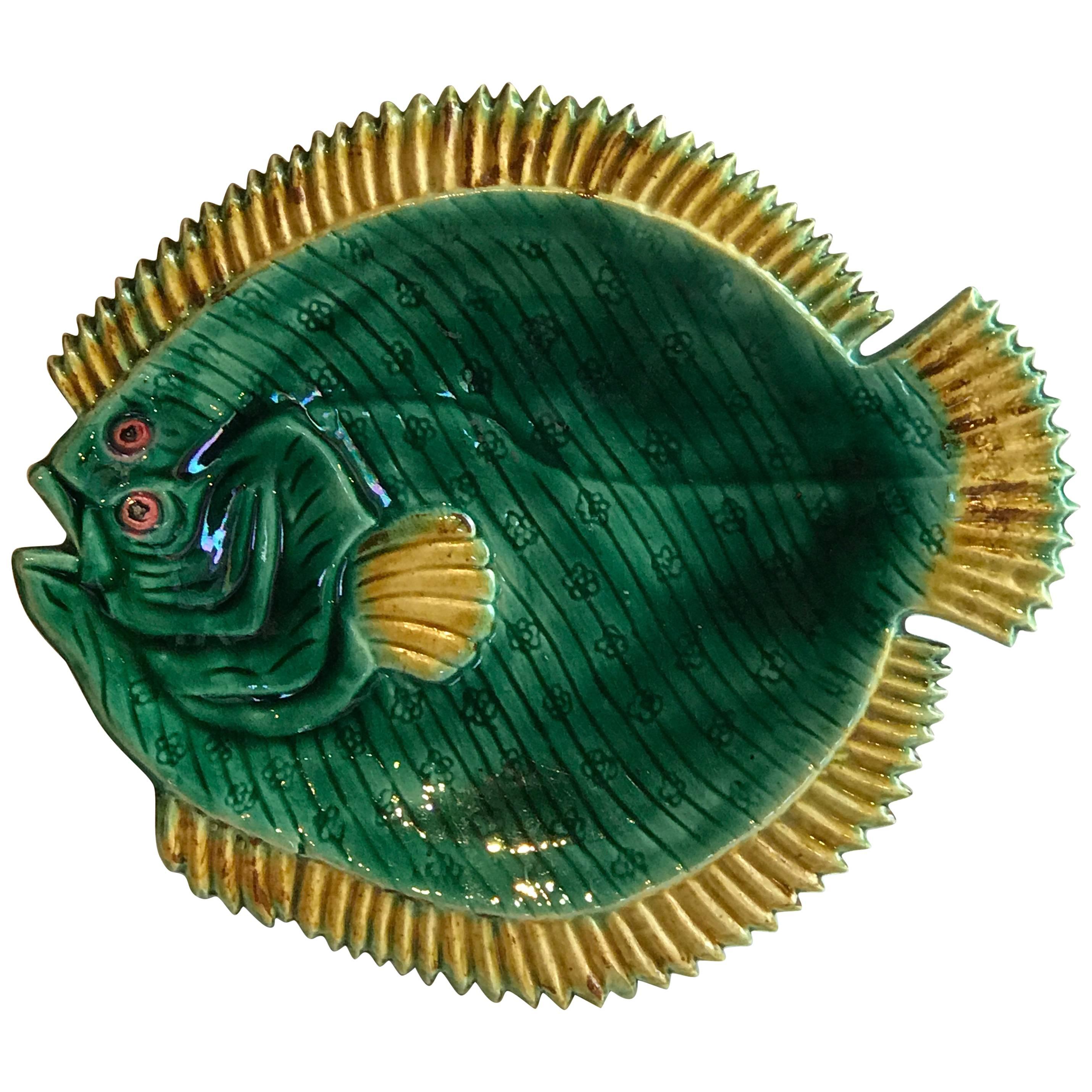English Majolica Flounder Plate by Holdcroft