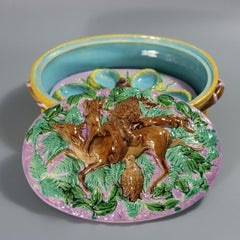 English Majolica Game Dish, Cover & Egg Stand