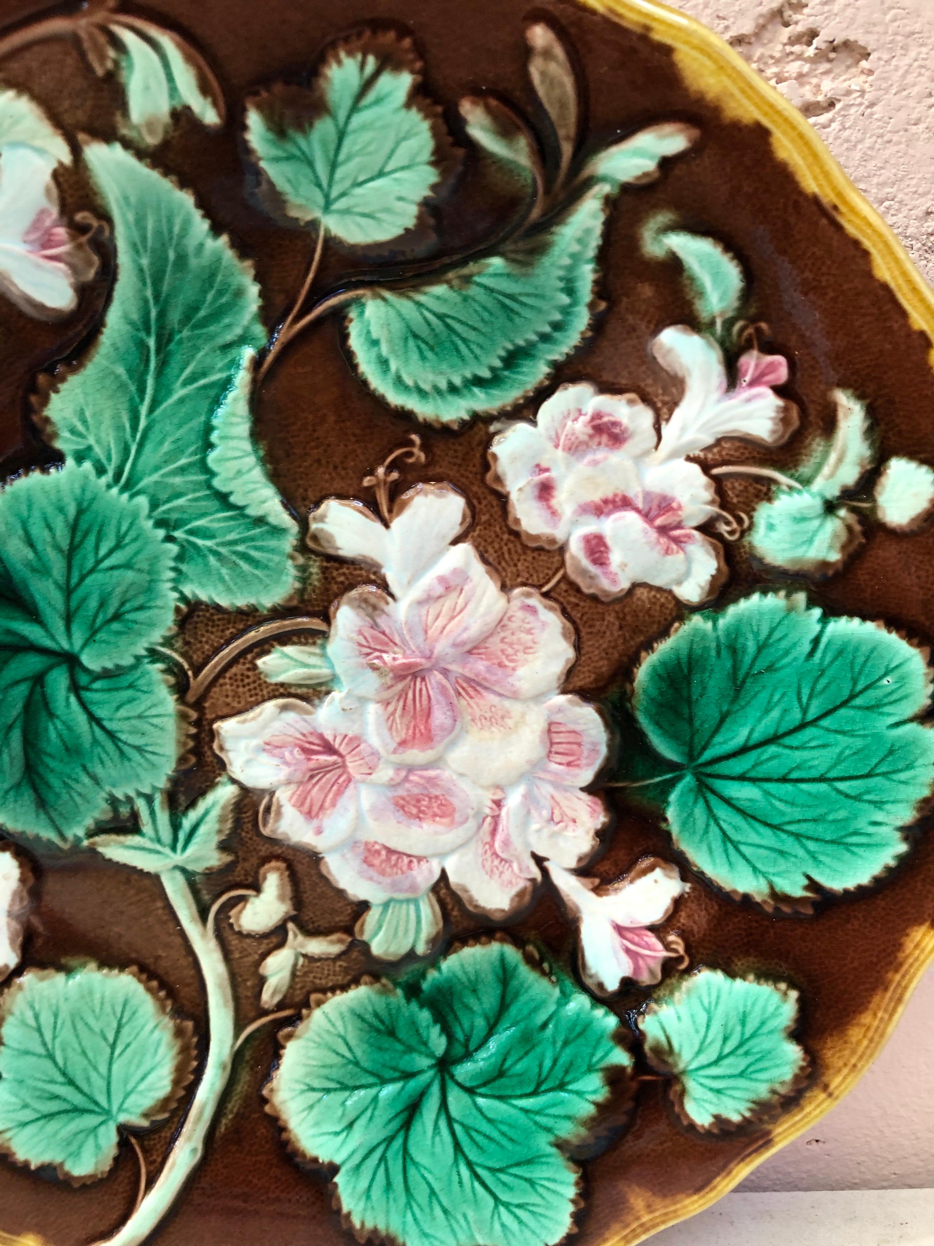 English Majolica Geranium plate, circa 1880.