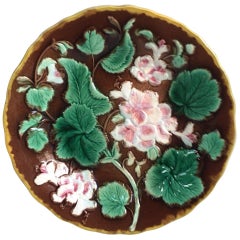 English Majolica Geranium Plate, circa 1880