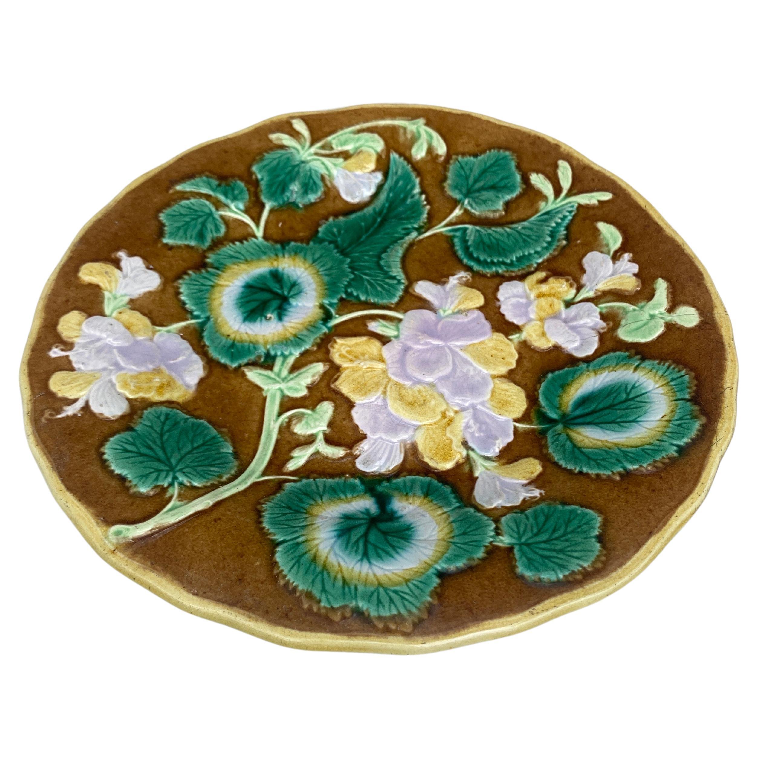English Majolica Geranium plate, circa 1880.