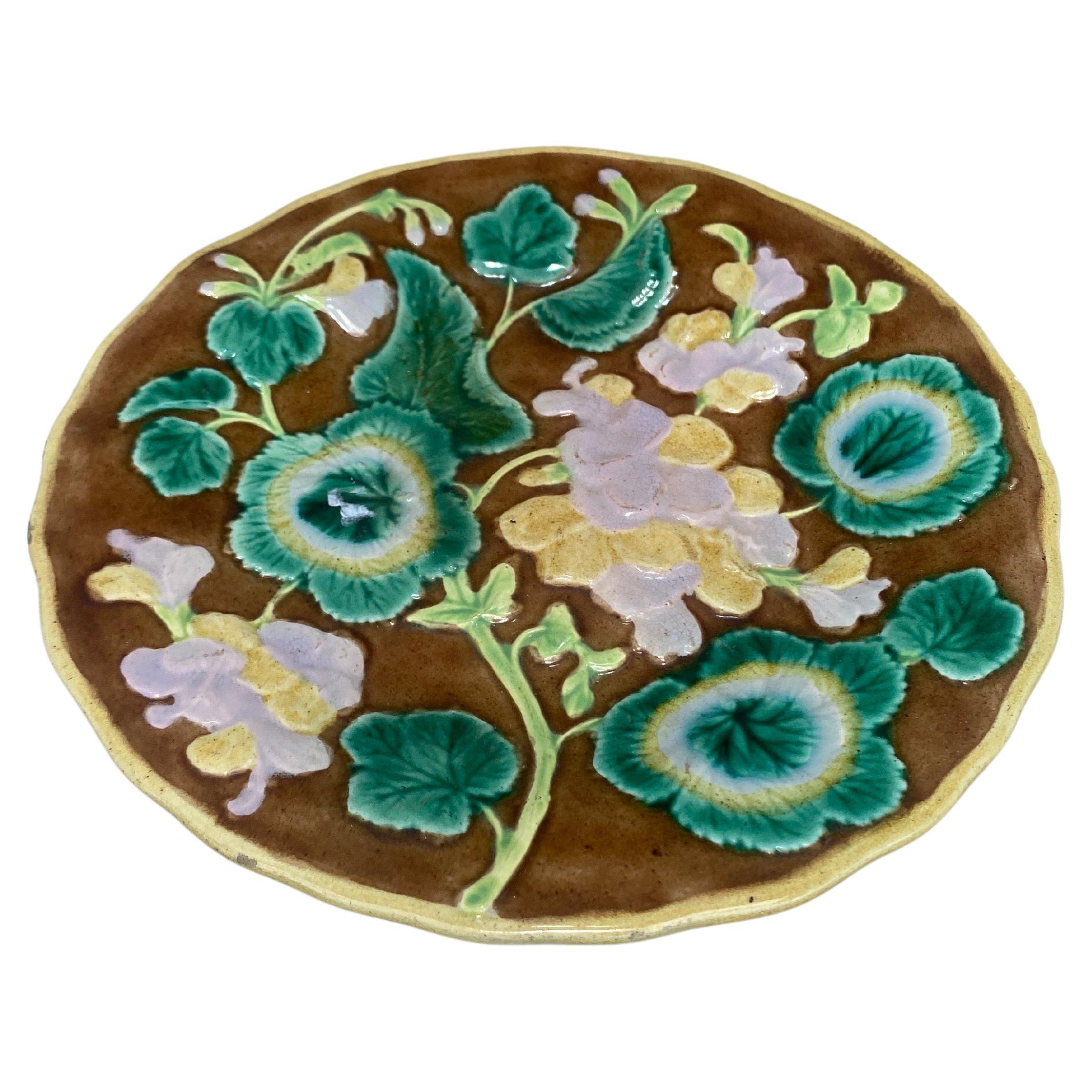 English Majolica Geranium plate, circa 1880.