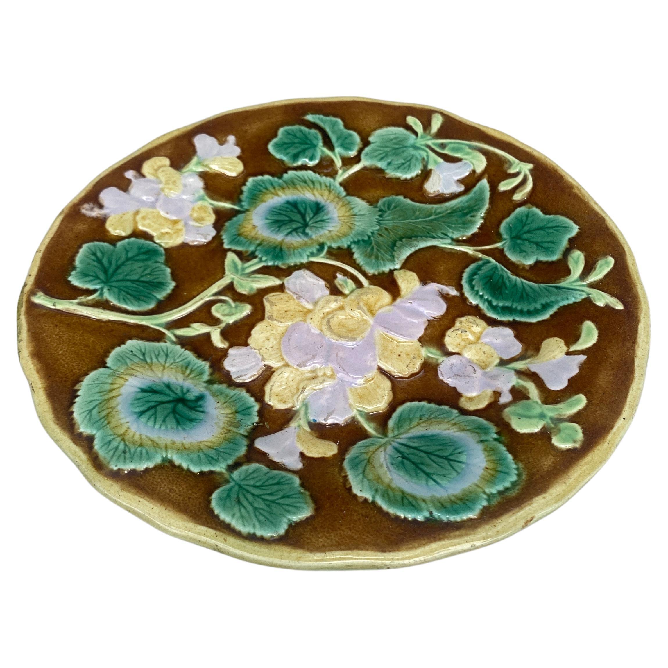 English Majolica Geranium plate, circa 1880.
