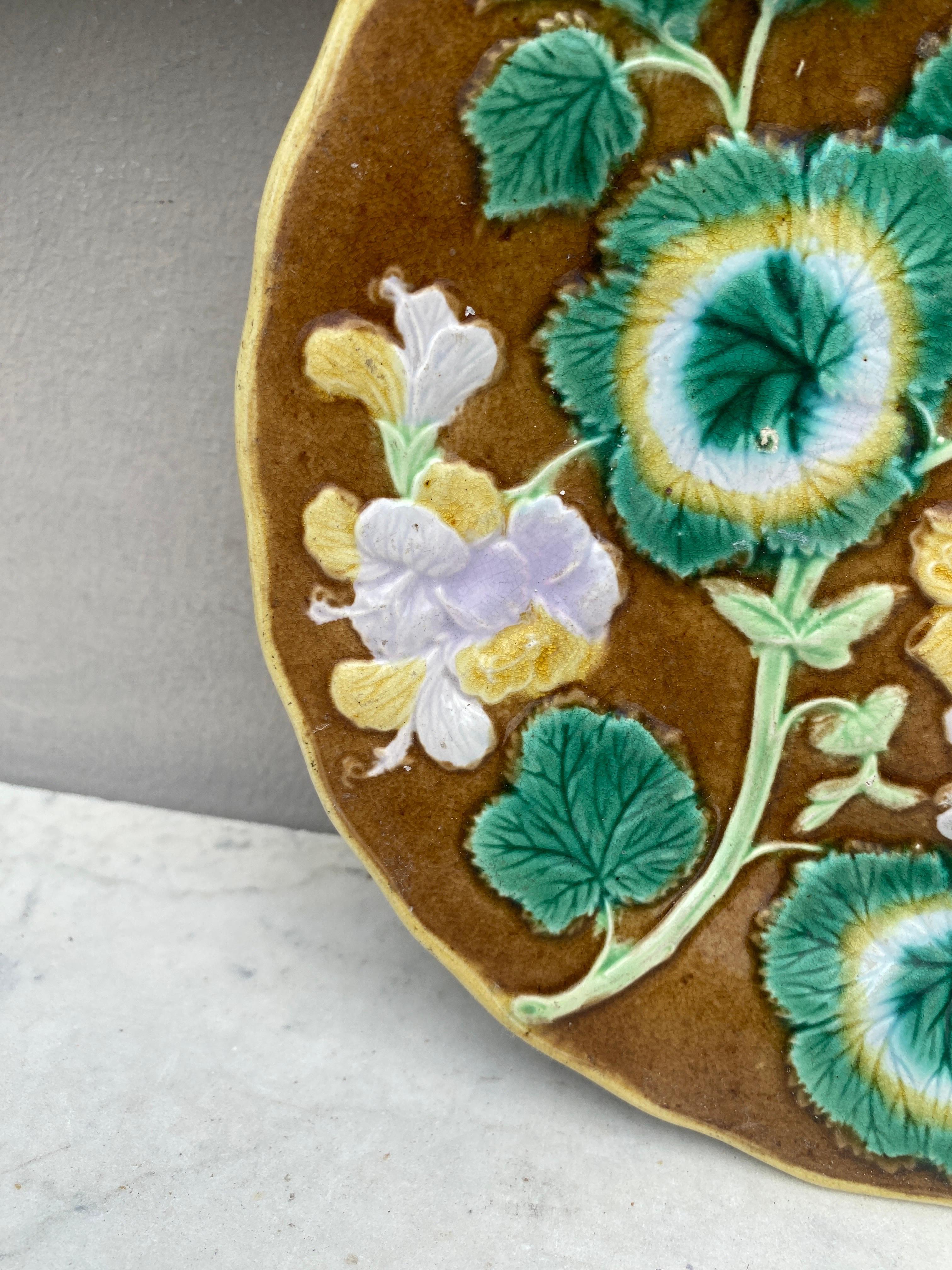 Victorian English Majolica Geranium Plate, circa 1880