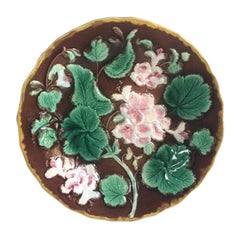 Antique English Majolica Geranium Plate, circa 1880