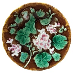 English Majolica Geranium Plate, circa 1880