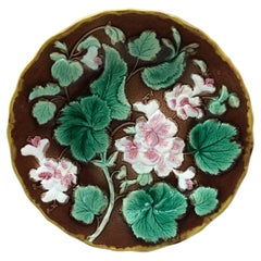 English Majolica Geranium Plate, circa 1880