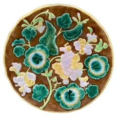 Antique English Majolica Geranium Plate, circa 1880