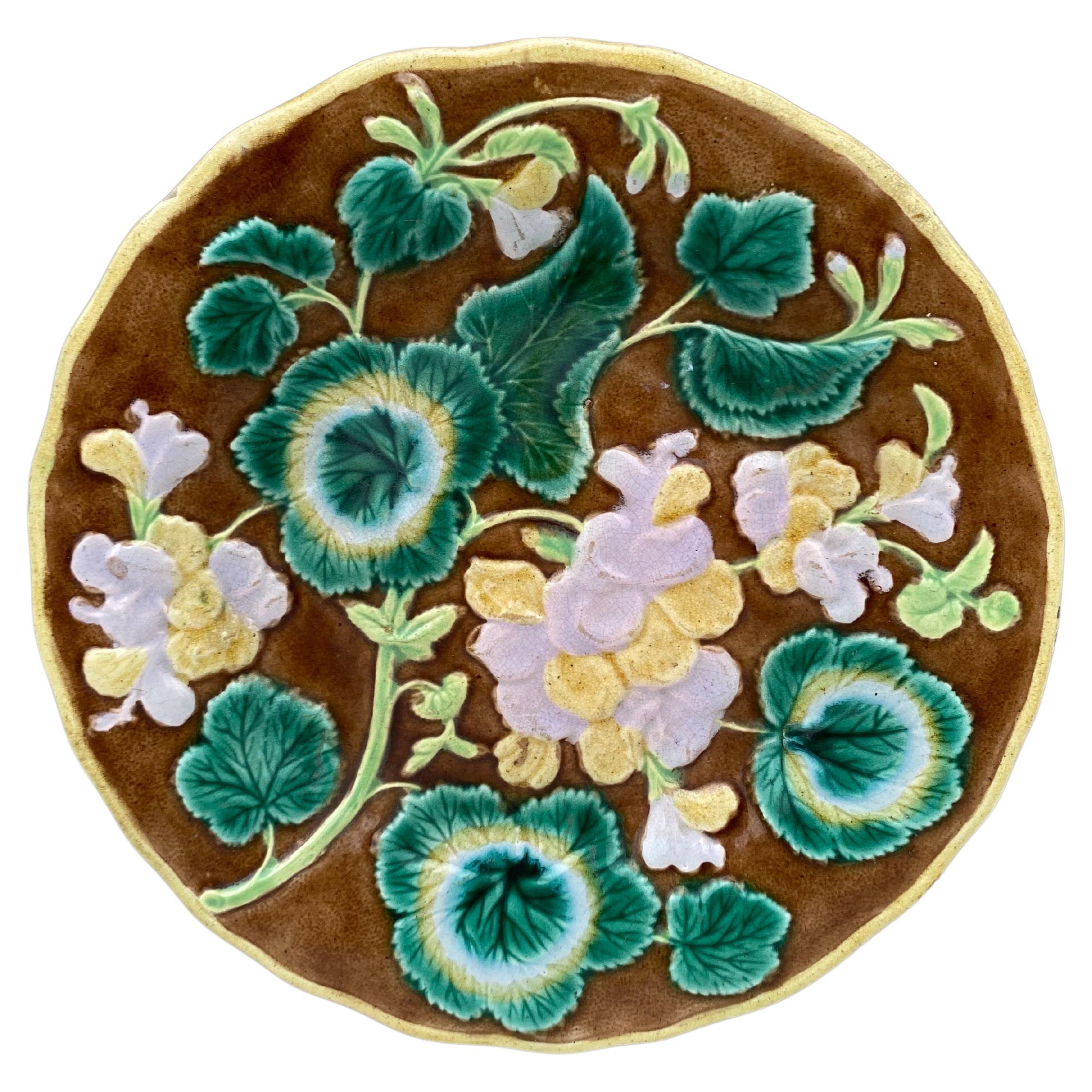 English Majolica Geranium Plate, circa 1880