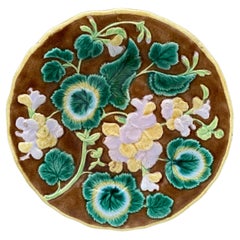 Antique English Majolica Geranium Plate, circa 1880