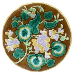 English Majolica Geranium Plate, circa 1880