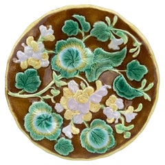 English Majolica Geranium Plate, circa 1880