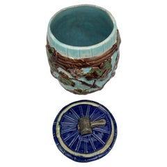 English Majolica Grapes Leaves Tobacco Jar circa 1890