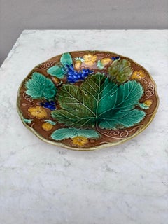 English Majolica Grapes & Strawberries Plate, circa 1880