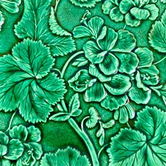 English Majolica Green Glazed Floral Geranium and Leaf Plate, circa 1880