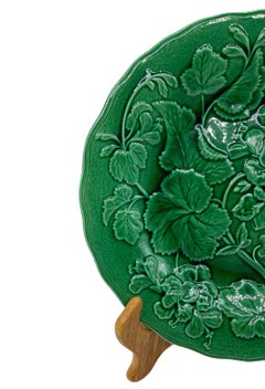 English Majolica Green-Glazed Geranium Plate, ca. 1880