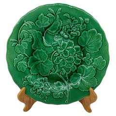 English Majolica Green-Glazed Geranium Plate, ca. 1880