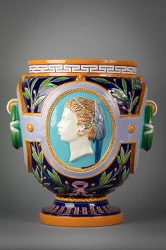 English Majolica Jardinière, Minton, Dated 1870