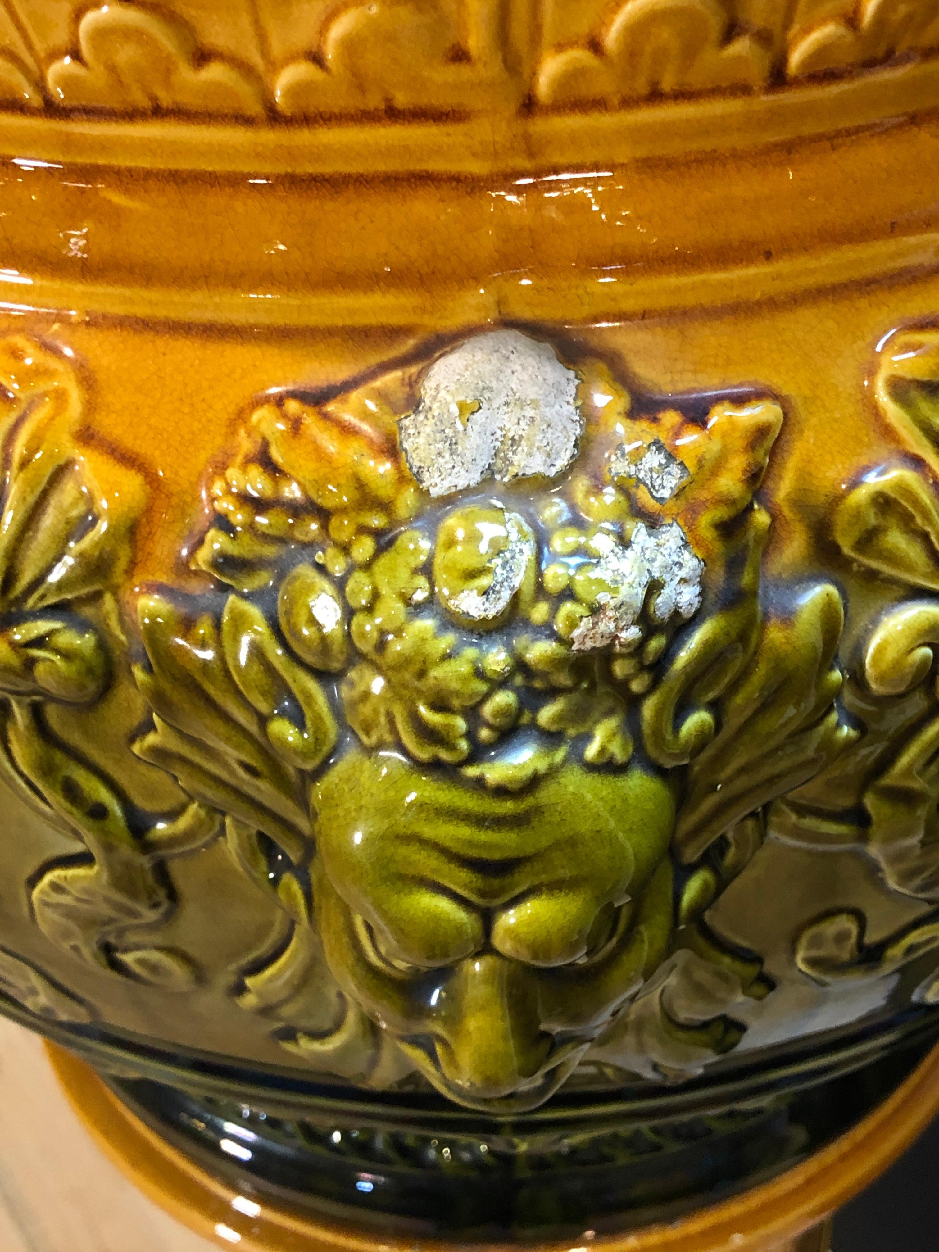 Ceramic Impressive English Majolica Jardinière on Pedestal For Sale