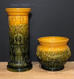 Impressive English Majolica Jardinière on Pedestal