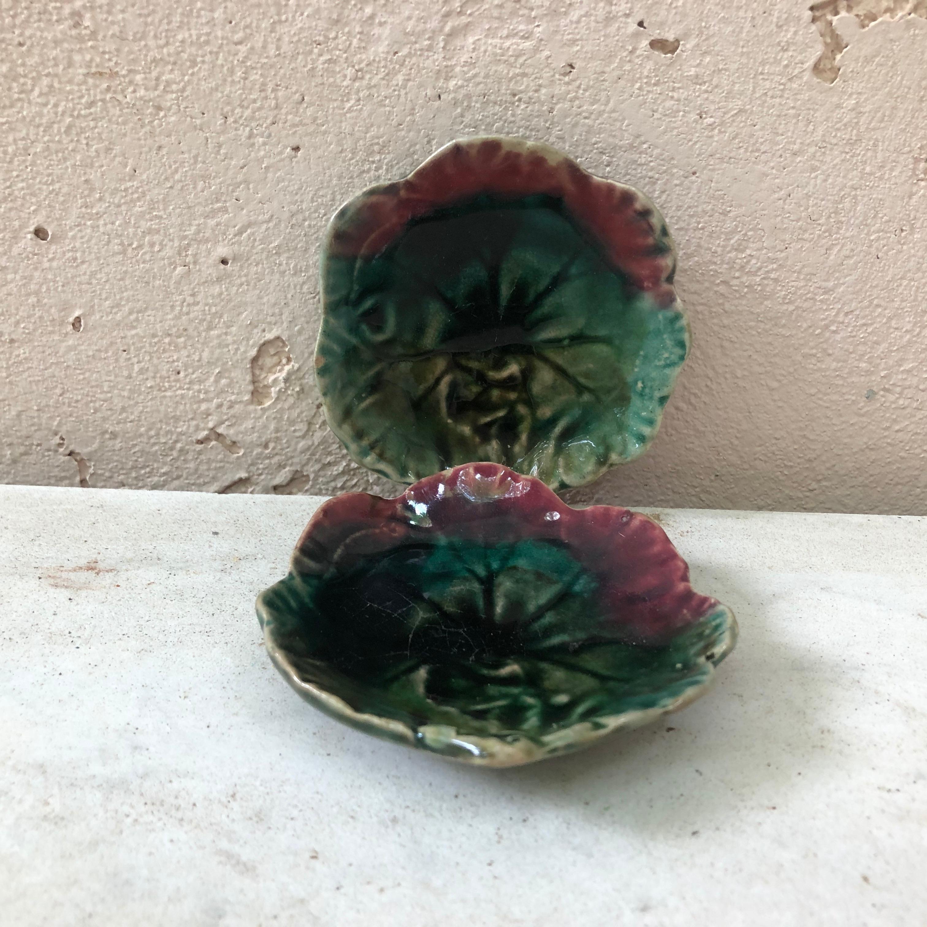 Rustic English Majolica Leaf Butter Pat, circa 1890