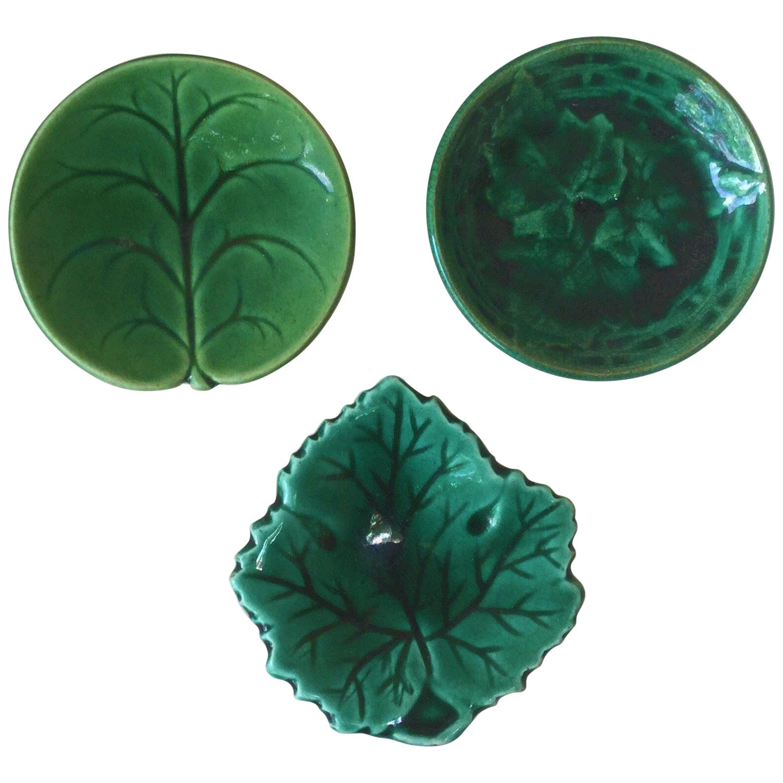 Ceramic English Majolica Leaf Butter Pat, circa 1890