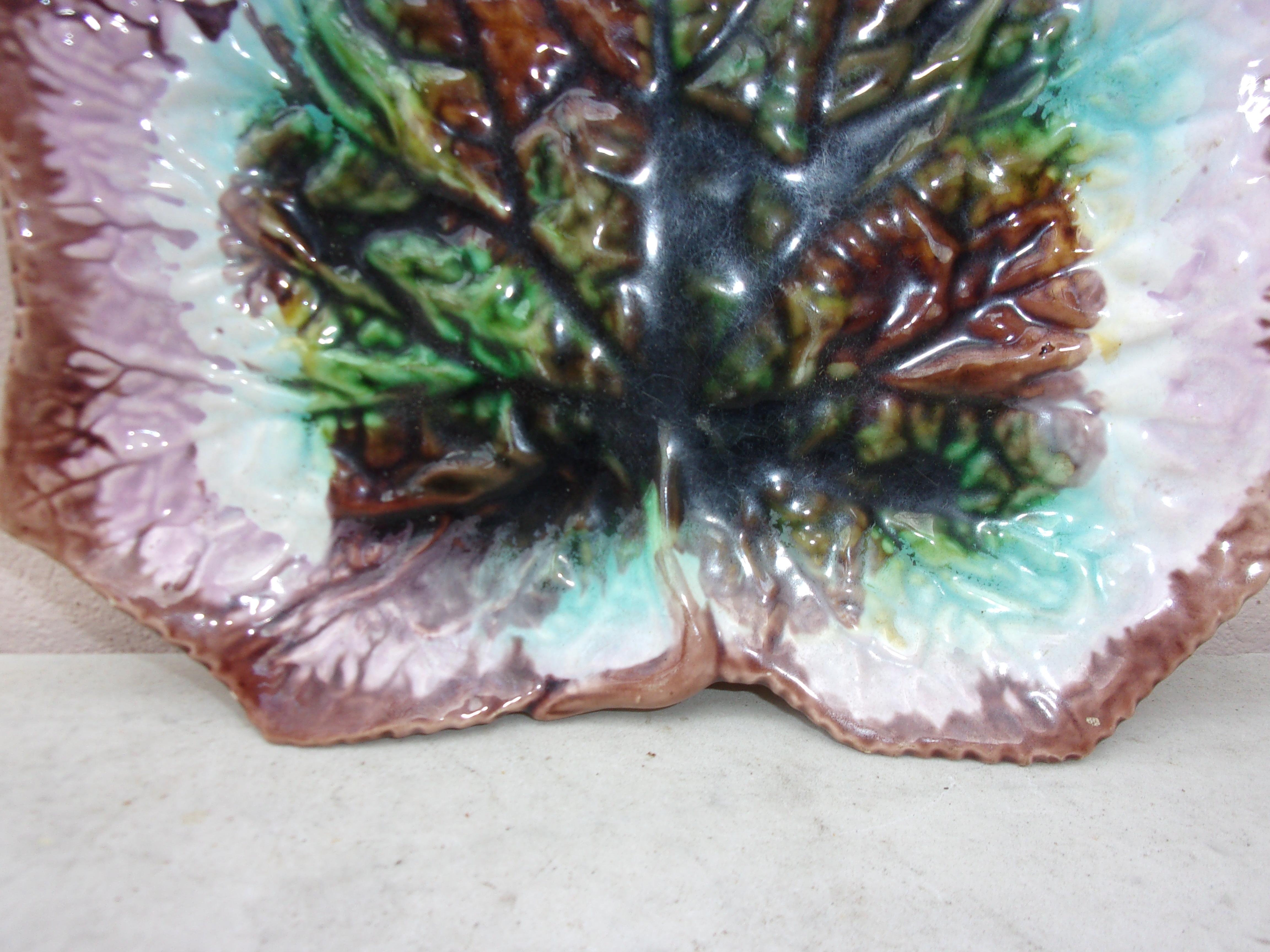 Antique English Majolica leaf shape plate, circa 1890.