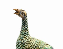 English Majolica Peacock Statue Pottery Antique, 1920