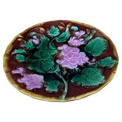English Majolica Pink Geranium Plate, circa 1880