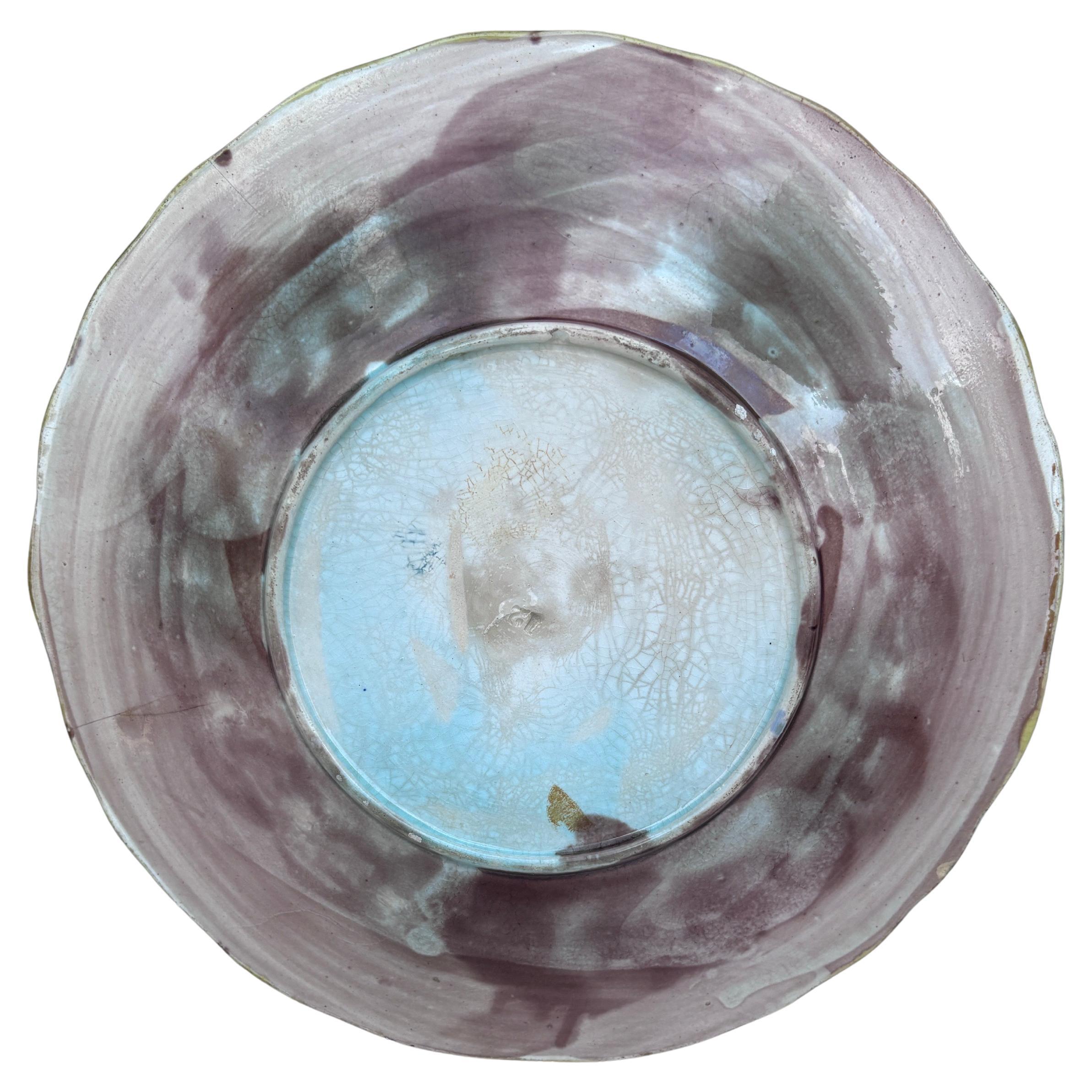 English Majolica Pink Geranium Plate, circa 1880 In Good Condition For Sale In Austin, TX