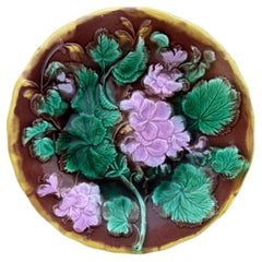 English Majolica Pink Geranium Plate, circa 1880