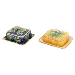 Two English Majolica Sardine Covered Dishes, 19th Century