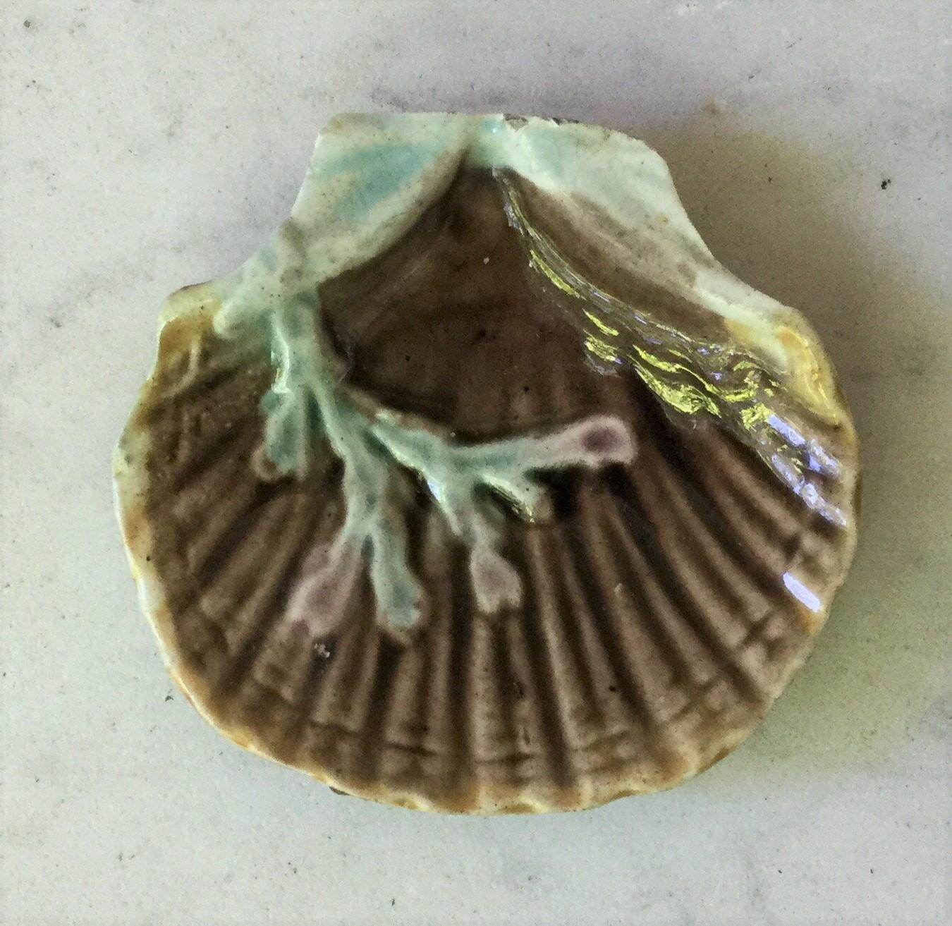 English Majolica shell butter pat, circa 1880.
 