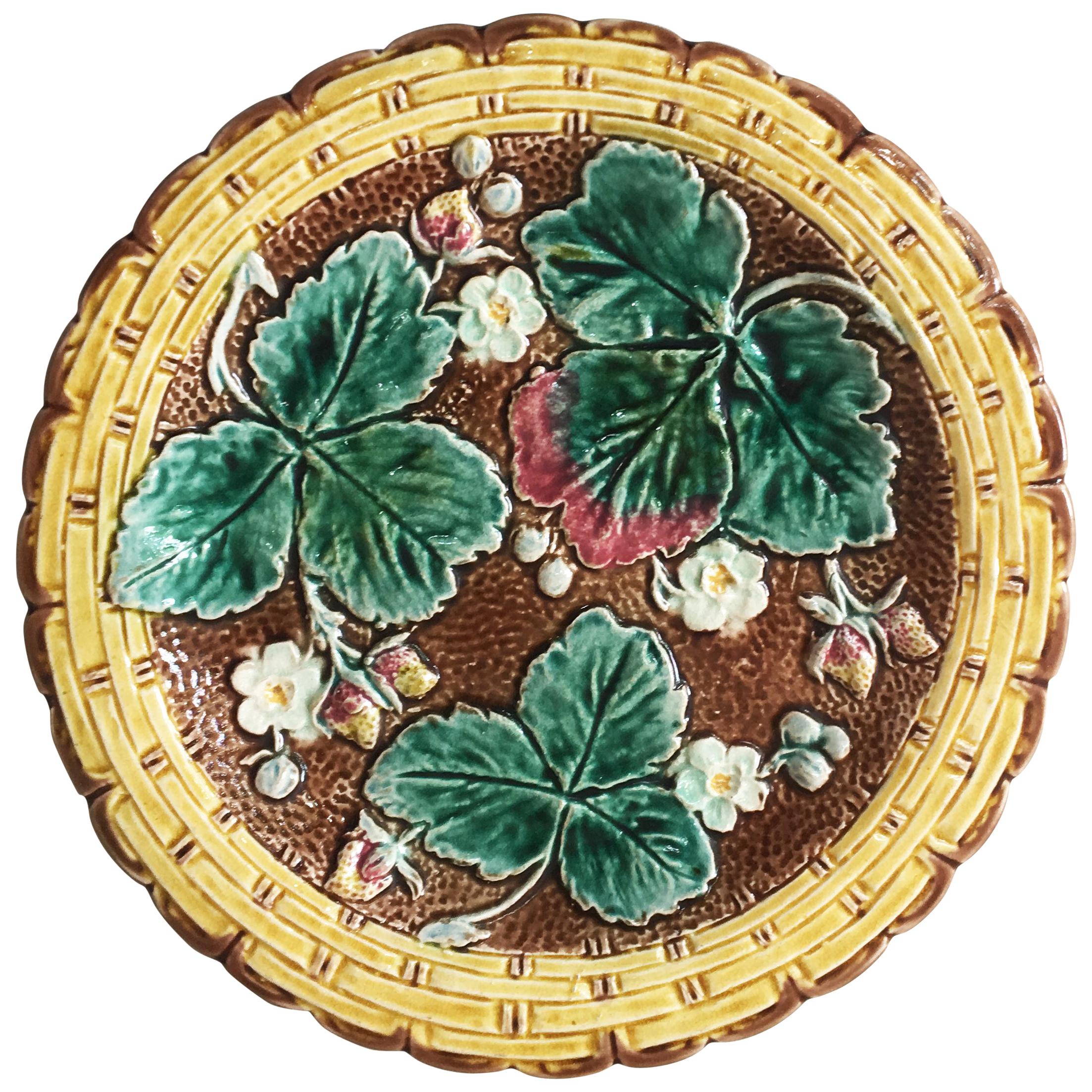 English Majolica Strawberry Plate, circa 1880