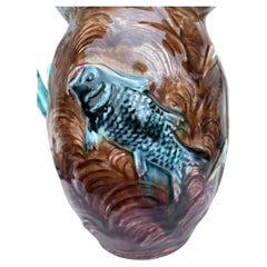 English Majolica Swan & Fishs Pitcher, circa 1890