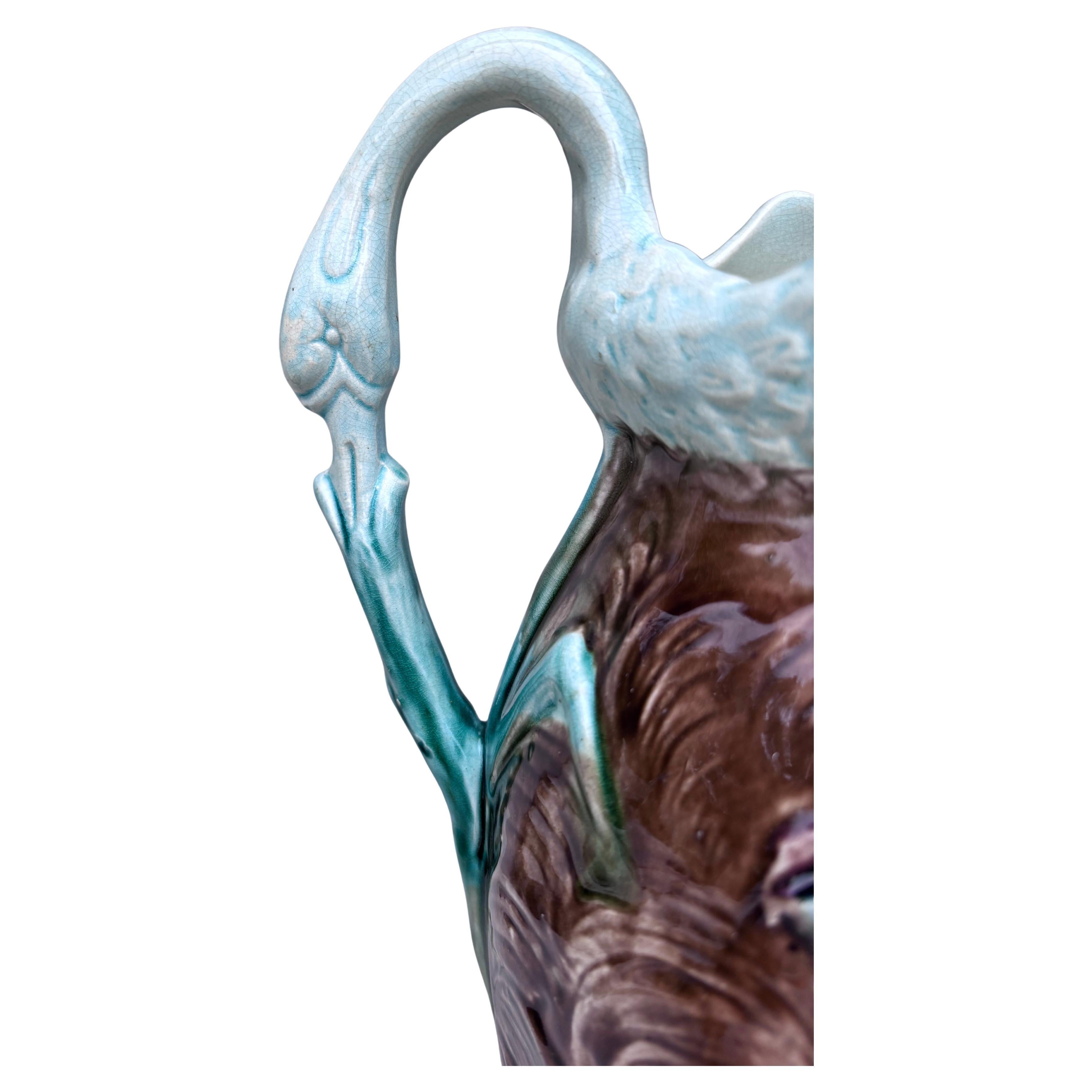 Victorian English Majolica Swan & Fishs Pitcher, circa 1890 For Sale