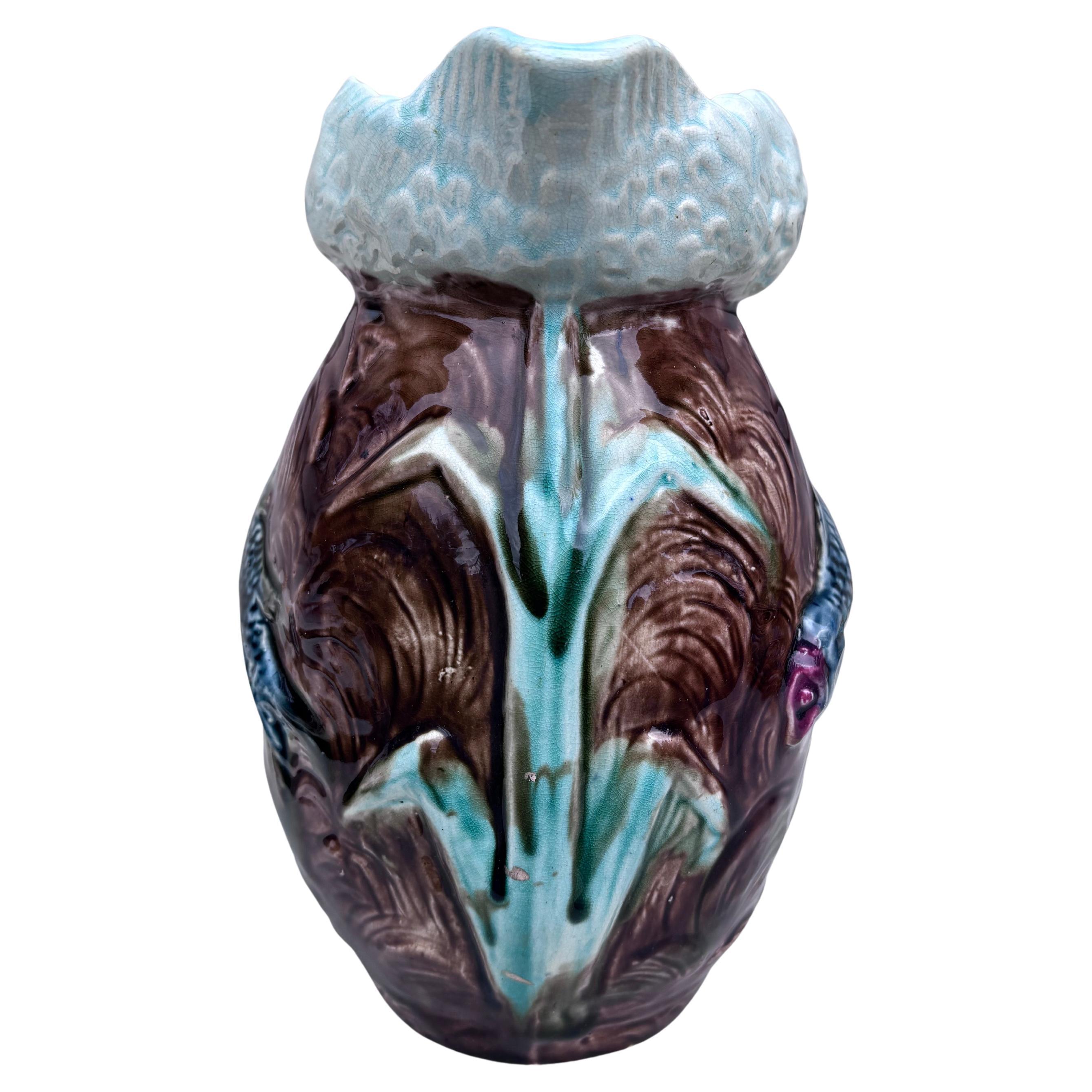 Ceramic English Majolica Swan & Fishs Pitcher, circa 1890 For Sale