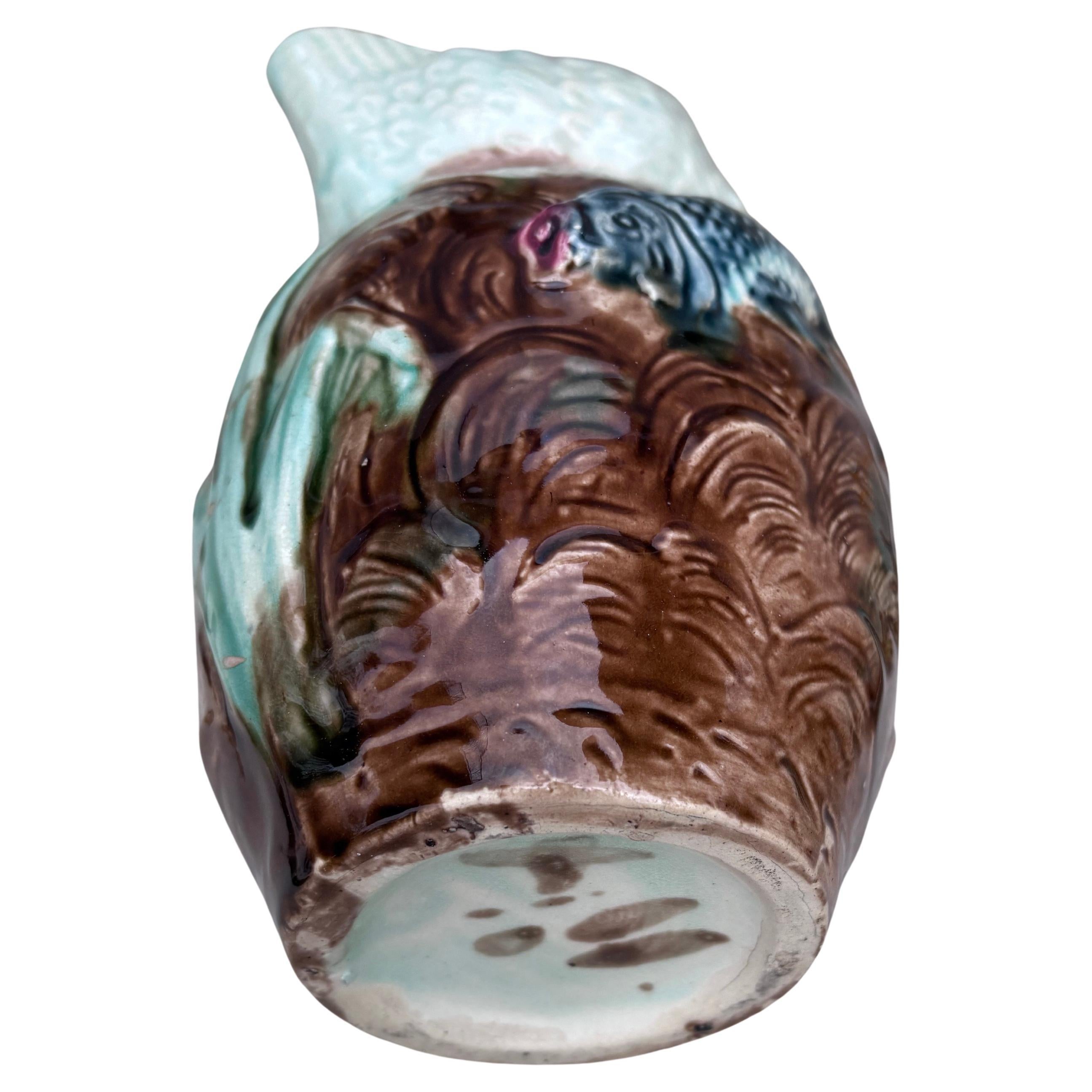 English Majolica Swan & Fishs Pitcher, circa 1890 For Sale 1