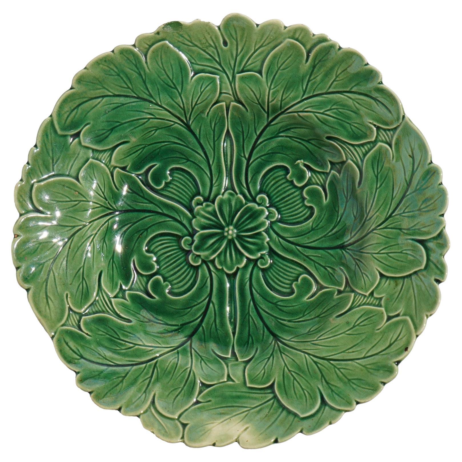 English majolica tea plate with leaf design, c. 1840