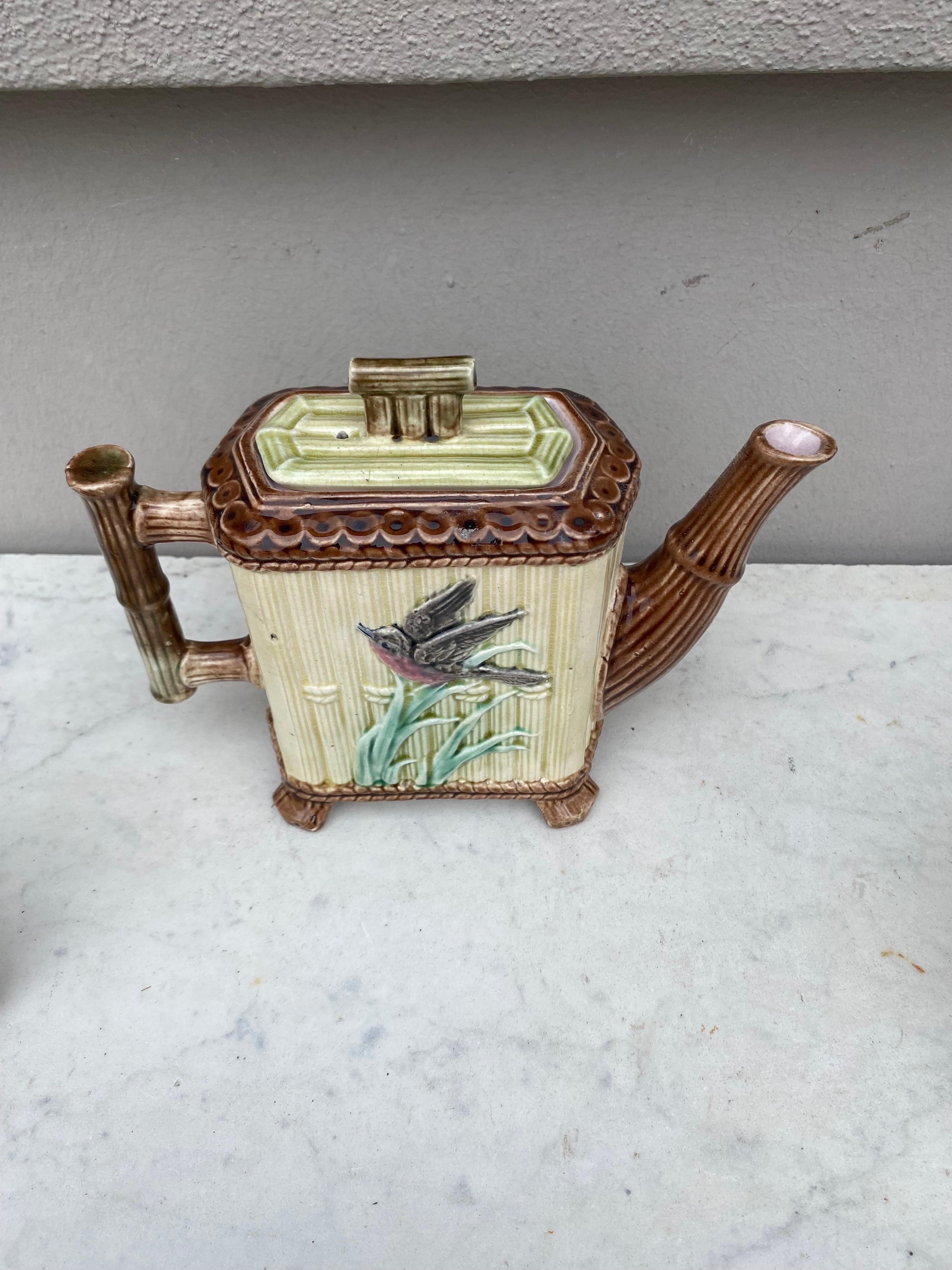 Victorian English Majolica Tea Set Bamboo & Birds Circa 1890 For Sale